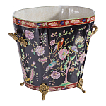 Кашпо из фарфора черная с цветочной росписью и бронзовой стрекозой Spring Garden варинант исполнения - 3 | Loft Concept в Москве