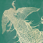 Обои ручная роспись в стиле Арт-деко Whistler Peacocks Original colourway on green painted silk варинант исполнения - 2 | Loft Concept в Москве