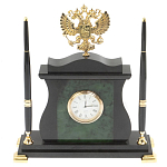 Часы настольные с Гербом России и 2-мя шариковыми ручками в комплекте Stone Clock варинант исполнения - 1 | Loft Concept в Москве