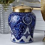 Ваза с насыщенным синим орнаментом и золотой крышкой Blue & White Ornament  варинант исполнения - 2 | Loft Concept в Москве