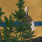 Обои ручная роспись Tsuro Cranes Original colourway on Gold Bullion gilded silk варинант исполнения - 2 | Loft Concept в Москве