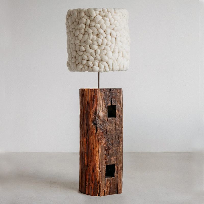 Торшер с вязаным абажуром Woolen Floor Lamp Белый Коричневый Торшер с вязаным абажуром Woolen Floor Lamp Белый Коричневый в Москве | Loft Concept