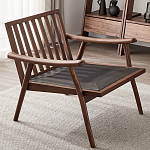 Кресло c каркасом из массива дерева и мягкой кожаной обивкой Walnut Armchair варинант исполнения - 8 | Loft Concept в Москве