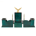 Настольный письменный набор из змеевика тёмно-зелёного цвета с декором в виде орла Successful Leader варинант исполнения - 6 | Loft Concept в Москве