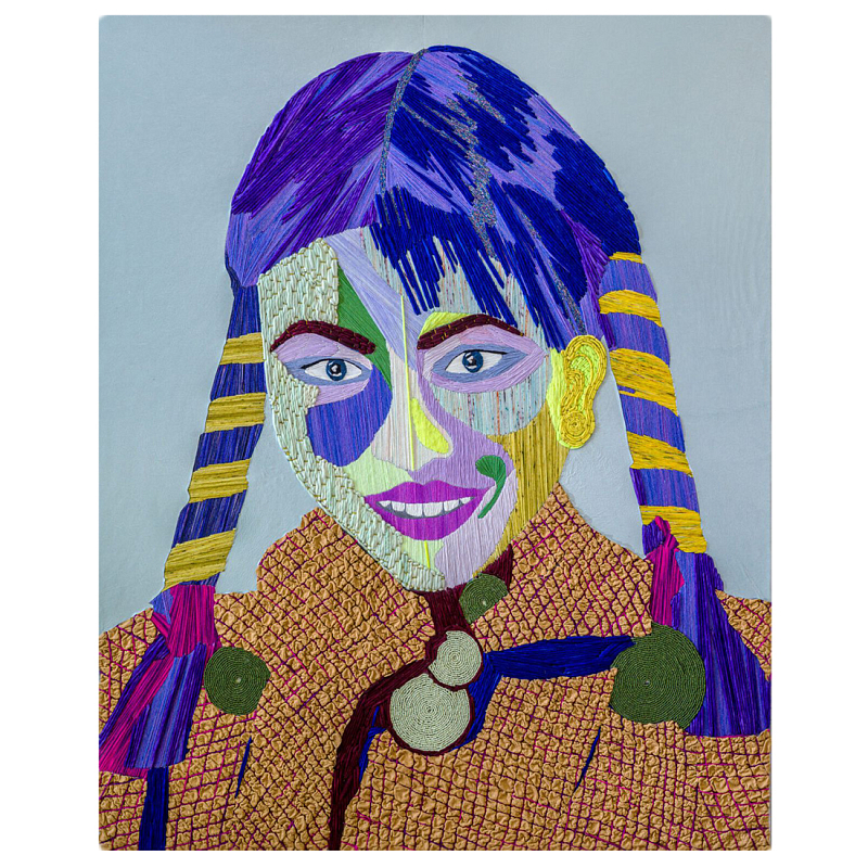 Картина с вышивкой Портрет wall panel People with the yellow ear 3 Синий Коричневый в Москве | Loft Concept 