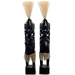 Комплект из 2-х деревянных статуэток Asmat Straw Headdress Statuettes Black варинант исполнения - 4 | Loft Concept в Москве