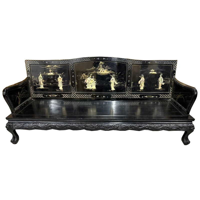 Большая Скамья Шинуазри Large Chinoiserie Bench Chinese Park Черный матовый Золотой Бежевый в Москве | Loft Concept 