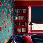 Обои с вышивкой ручной работы Flora Rio colourway on Liso Pine wool sateen варинант исполнения - 2 | Loft Concept в Москве