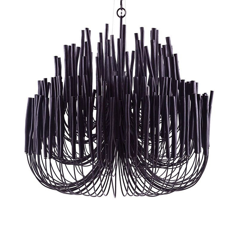 Люстра черная с несколькими ярусами деревянных палочек Bright Wooden Chandelier Черный Люстра черная с несколькими ярусами деревянных палочек Bright Wooden Chandelier Черный в Москве | Loft Concept