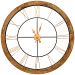 Часы настенные деревянные с римскими цифрами бронзового цвета Clock with History варинант исполнения - 1 | Loft Concept в Москве