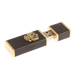 Флешка на 16 гб с декоративной металлической вставкой Герба РФ из натурального камня Обсидиан Черный Stone Flash Drive варинант исполнения - 3 | Loft Concept в Москве