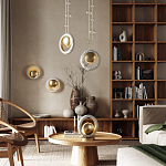 Подвесной светильник с бежевым текстурным кольцом и латунным шаром в центре Tactile  варинант исполнения - 6 | Loft Concept в Москве