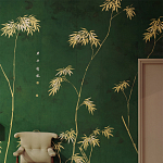 Обои ручная роспись Bamboo Golden on Edo Green India tea paper варинант исполнения - 1 | Loft Concept в Москве