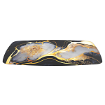 Обеденный стол с прямоугольной черно-золотой столешницей из стекла на 4-х металлических ножках Gold and Black Marble варинант исполнения - 3 | Loft Concept в Москве