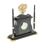 Часы настольные с Гербом России и 2-мя шариковыми ручками в комплекте Stone Clock варинант исполнения - 2 | Loft Concept в Москве