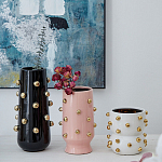 Ваза черная цилиндрическая с глянцевым покрытием и золотыми декоративными элементами Molecule Collection варинант исполнения - 4 | Loft Concept в Москве