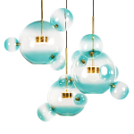 Люстра подвесная с прозрачными бирюзовыми стеклянными шарами и круглым основанием 3 лампы Giopato & Coombes варинант исполнения - 5 | Loft Concept в Москве