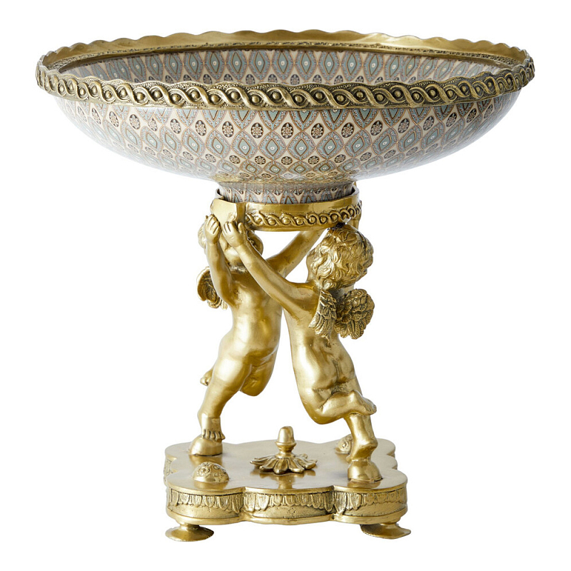 Чаша фарфоровая на двух бронзовых ангелах Eden Garden Бронза Мульти в Москве | Loft Concept 