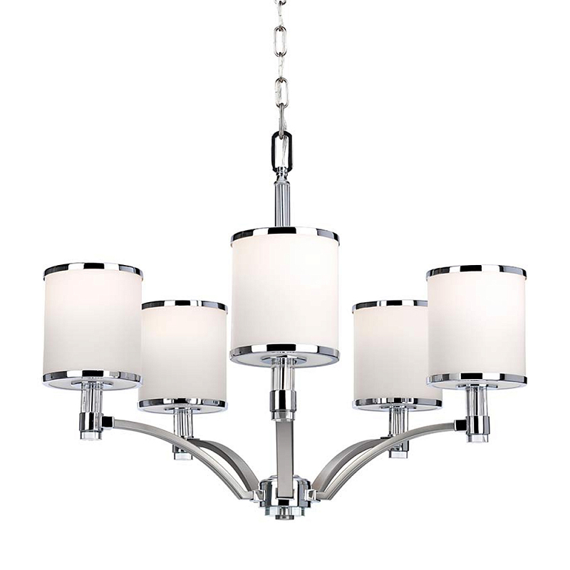 Люстра с белыми стеклянными плафонами в форме цилиндра Feiss Никель Хром Белый Бежевый в Москве | Loft Concept 