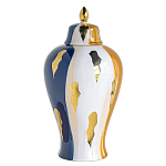 Ваза с крышкой и мазками синего и золого цвета на белом фоне Chinoiserie Ceramics варинант исполнения - 1 | Loft Concept в Москве