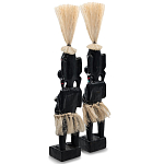 Комплект из 2-х деревянных статуэток Asmat Straw Headdress Statuettes Black Turquoise варинант исполнения - 2 | Loft Concept в Москве