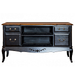 ТВ-тумба черная из массива березы с 4-мя ящиками и 2-мя полками в стиле прованс Vintage  варинант исполнения - 1 | Loft Concept в Москве