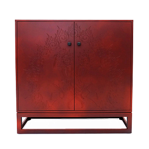 Красный комод с рельефным рисунком Red Dresser India