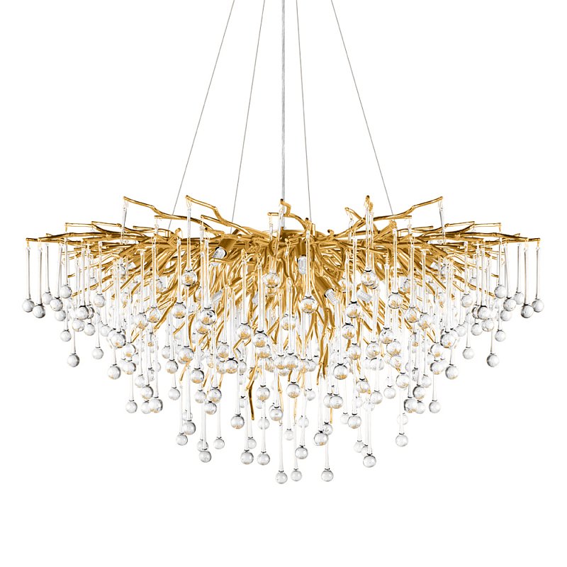 Люстра подвесная с прозрачными стеклянными подвесками в форме капель Диаметр 100 см Droplet Chandelier Прозрачное Стекло Золотой Серебряный в Москве | Loft Concept 
