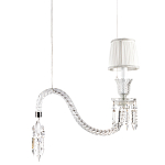 Подвесной светильник с белым текстильным абажуром и изогнутым хрустальным основанием с подвесками Lustre Reverie варинант исполнения - 1 | Loft Concept в Москве