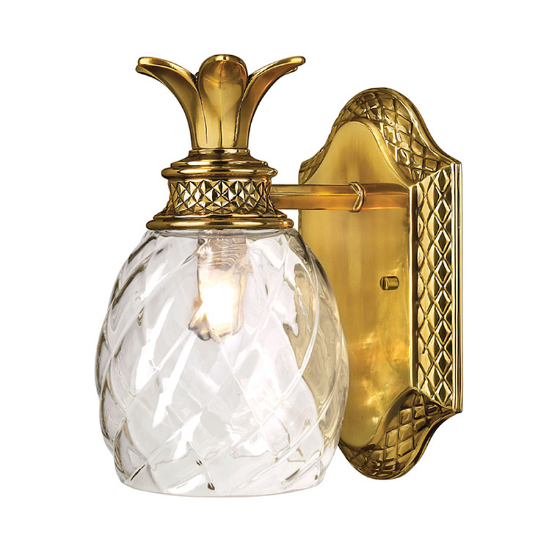 Бра для ванных комнат с прозрачным стеклянным плафоном в форме ананаса и декоративным основанием с рельефным узором Hinkley Бронза Латунь Прозрачное Стекло в Москве | Loft Concept 