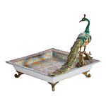 Блюдо квадратное с павлином на бронзовых ножках Eden Garden варинант исполнения - 2 | Loft Concept в Москве