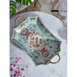 Блюдо прямоугольное из голубого фарфора с ручками и рисунком птиц и цветов Blue Garden варинант исполнения - 3 | Loft Concept в Москве