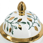 Ваза белая с крышкой с рисунком зеленых и золотых листьев 48 см Chinoiserie Ceramics варинант исполнения - 1 | Loft Concept в Москве