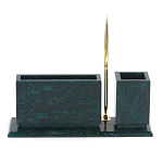 Настольный письменный набор с гербом России и часами из природного камня змеевик Successful Leader варинант исполнения - 3 | Loft Concept в Москве