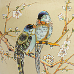 Настольная лампа бежевая с изображением птиц Slip Away варинант исполнения - 6 | Loft Concept в Москве