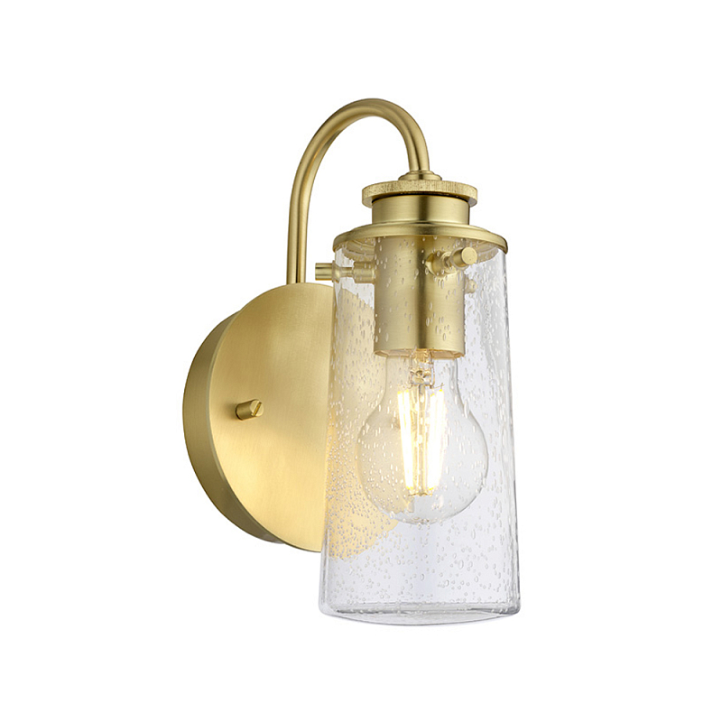 Бра цвета латунь с прозрачным цилиндрическим плафоном из пузырчатого стекла Kichler Матовая латунь Прозрачное Стекло в Москве | Loft Concept 