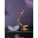 Чаша из прозрачного стекла на бронзовой подставке в виде павлина с рельефным хвостом Eden Garden варинант исполнения - 7 | Loft Concept в Москве