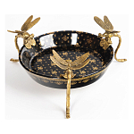 Блюдо черного цвета из фрафора на бронзовых ножках в виде стрекоз Eden Garden варинант исполнения - 1 | Loft Concept в Москве
