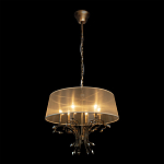 Люстра подвесная круглая с тканевым полупрозрачным абажуром и подвесками 6 ламп Gilded Elegance варинант исполнения - 3 | Loft Concept в Москве