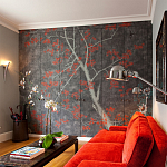 Обои ручная роспись Summer Night Blossom Original colourway on Edo Night painted silk варинант исполнения - 2 | Loft Concept в Москве