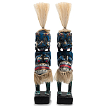 Комплект из 2-х деревянных статуэток Asmat Straw Headdress Statuettes Blue Colorful Tattoo варинант исполнения - 1 | Loft Concept в Москве