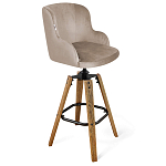 Барный стул со спинкой и подлокотниками на 4-х коричневых ножках Бежевый Велюр Ava Charm варинант исполнения - 1 | Loft Concept в Москве