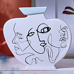 Ваза плоская белая с абстрактными черными линиями в форме лиц Faces of Imagination варинант исполнения - 4 | Loft Concept в Москве