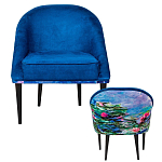 Кресло из натурального бука синее с цветочным принтом Impressionism in Art варинант исполнения - 2 | Loft Concept в Москве