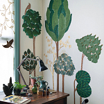 Обои с вышивкой ручной работы Mughal Trees Original colourway on linen варинант исполнения - 1 | Loft Concept в Москве