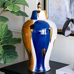 Ваза с крышкой и мазками синего и золого цвета на белом фоне Chinoiserie Ceramics варинант исполнения - 3 | Loft Concept в Москве