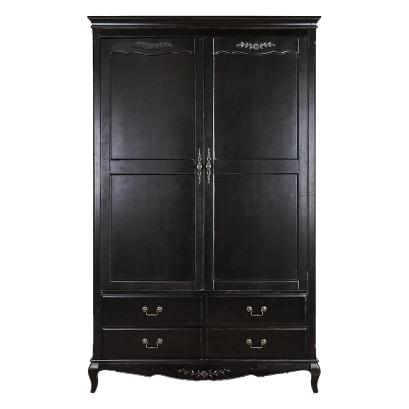 Шкаф черный с 4-мя ящиками и 2-мя дверцами в стиле Прованс Vintage Черный в Москве | Loft Concept 