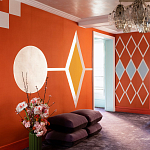 Обои ручная роспись Chez Nina by India Mahdavi Lantana colourway on Arancio dyed silk варинант исполнения - 1 | Loft Concept в Москве