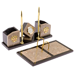 Настольный письменный набор из бежевого мрамора с часами Marble Accessory варинант исполнения - 2 | Loft Concept в Москве