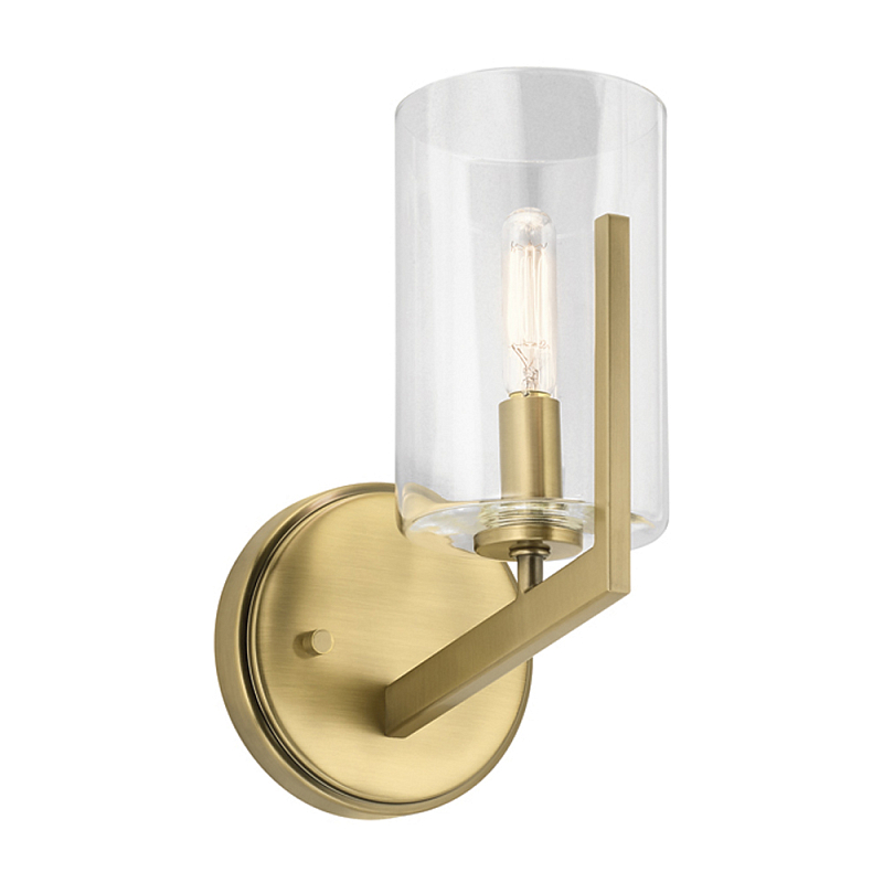 Бра с прозрачным плафоном в форме цилиндра Kichler Латунь Серебряный в Москве | Loft Concept 